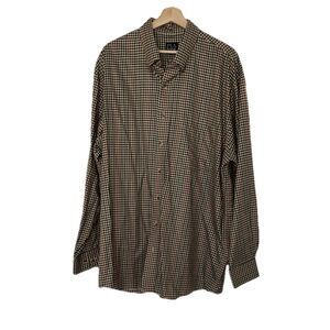 Jos A Bank Tan & Green Plaid 100% Cotton Long Sleeve Button Down Blouse Sz. XL